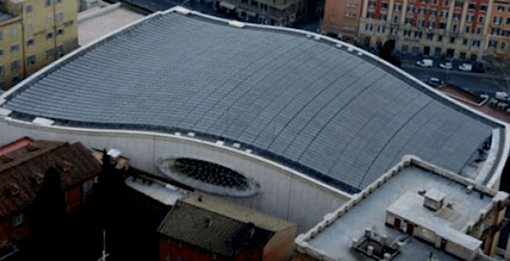 The serpent-like structure of the Paul VI Audience Hall in the Vatican.
