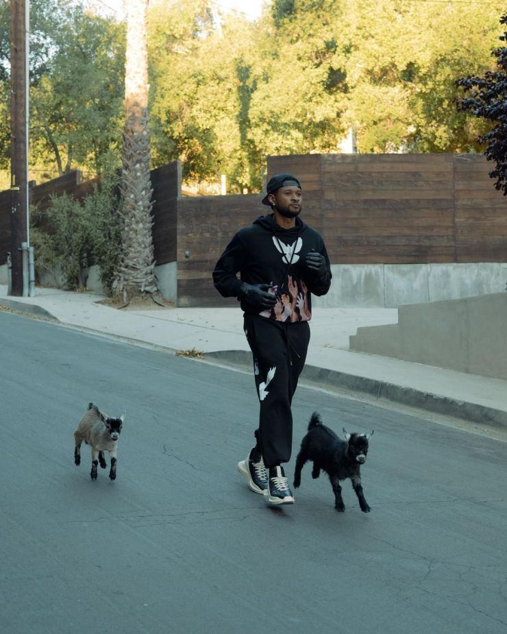 Usher spotted jugging with goats