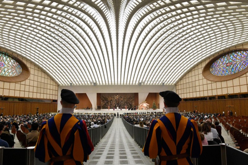 The serpent-like structure of the Paul VI Audience Hall in the Vatican