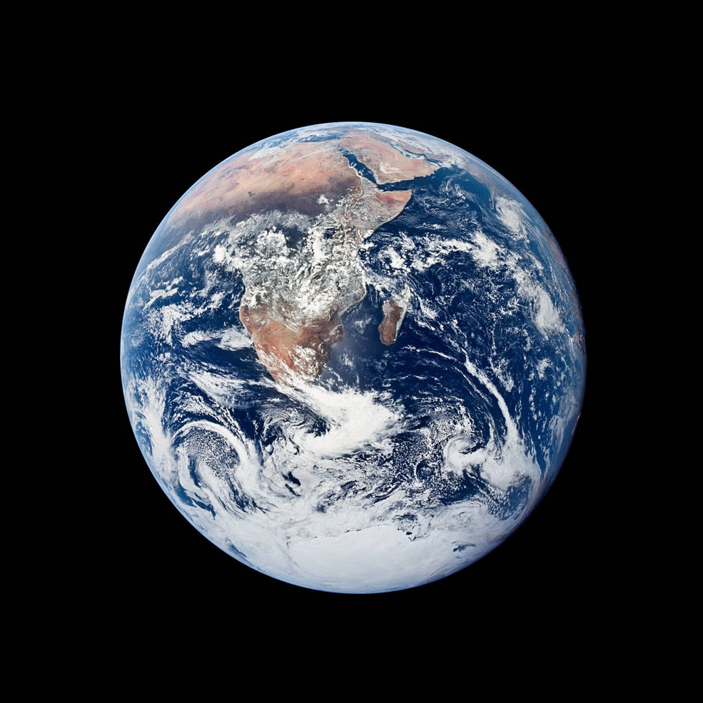The Blue Marble image taken by the Apollo 17 astronauts on their way to the Moon. 
