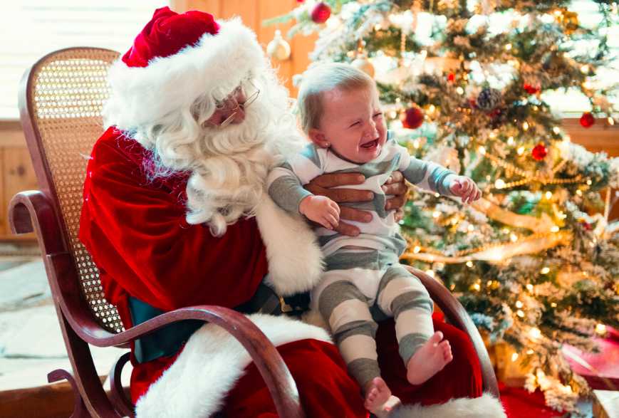 Crying child terrified at the presence of Santa