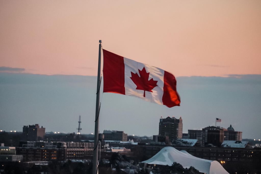 Illustration of the Canadian flag waving high