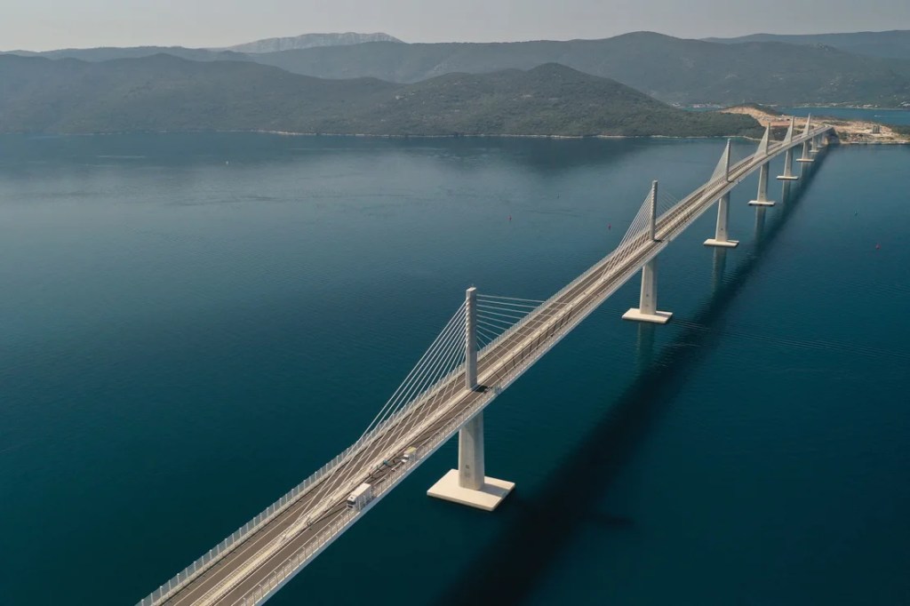 Pelješac bridge, connecting two parts of the country's Adriatic Sea coastline