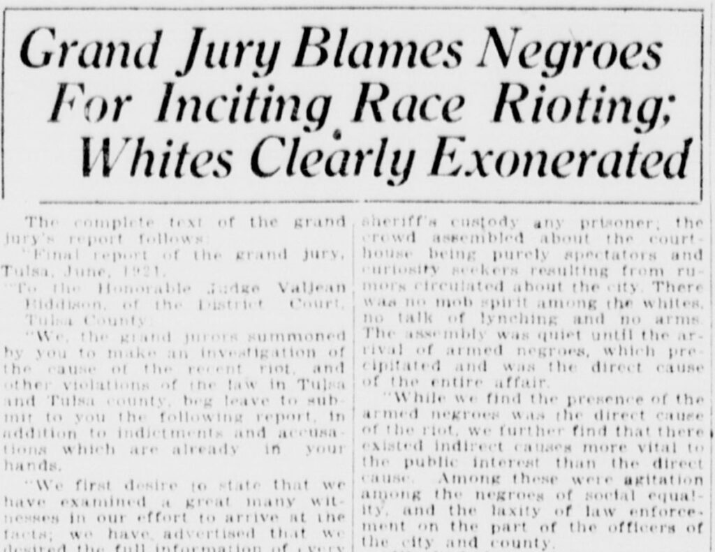 Newspaper report on Grand Jury after massacre